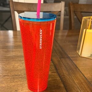 Starbucks Vibrant Red Tumbler with Blue Top